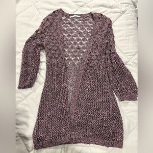 Maurices Open-Front Dusty Rose Crochet Cardigan